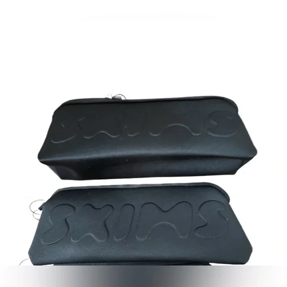 2 total SKIMS black neoprene travel pouch cases makeup lingerie bags NEW - Picture 1 of 6